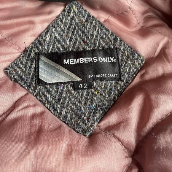 Vintage Members Only Tweed Jacket Mens 42 Large Gray Quilted Lining Retro 80s - Picture 8 of 13